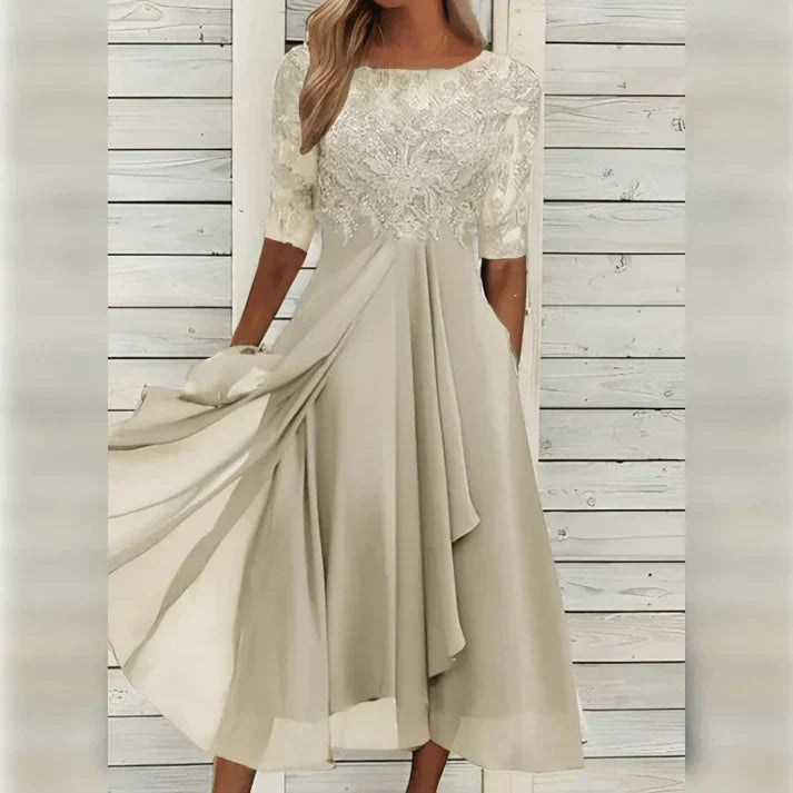 Women's Formal Cocktail Dress with Floral Embroidery