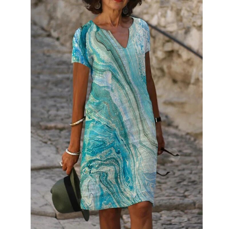Women's V-Neck Short Sleeve Casual Dress