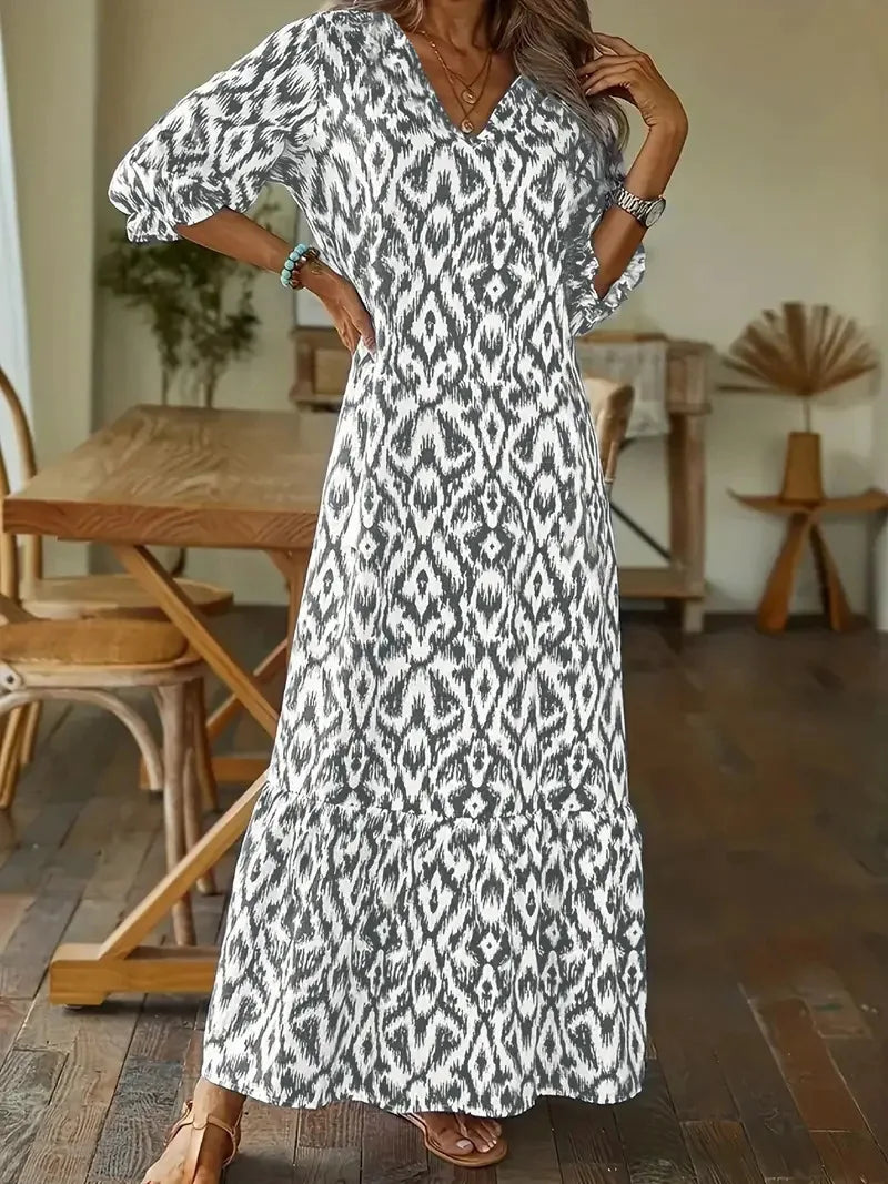 Women's V-Neck Long Sleeve Casual Dress