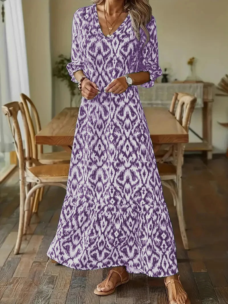 Women's V-Neck Long Sleeve Casual Dress