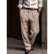 Men's linen trousers with creases and belt loops