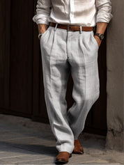 Men's linen trousers with creases and belt loops