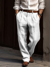 Men's linen trousers with creases and belt loops