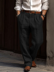 Men's linen trousers with creases and belt loops