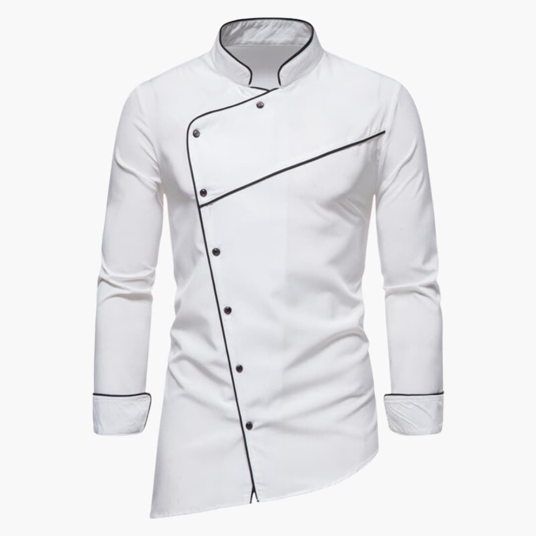 Herren Casual Hemd mit asymmetrischer Knopfleiste und Stehkragen