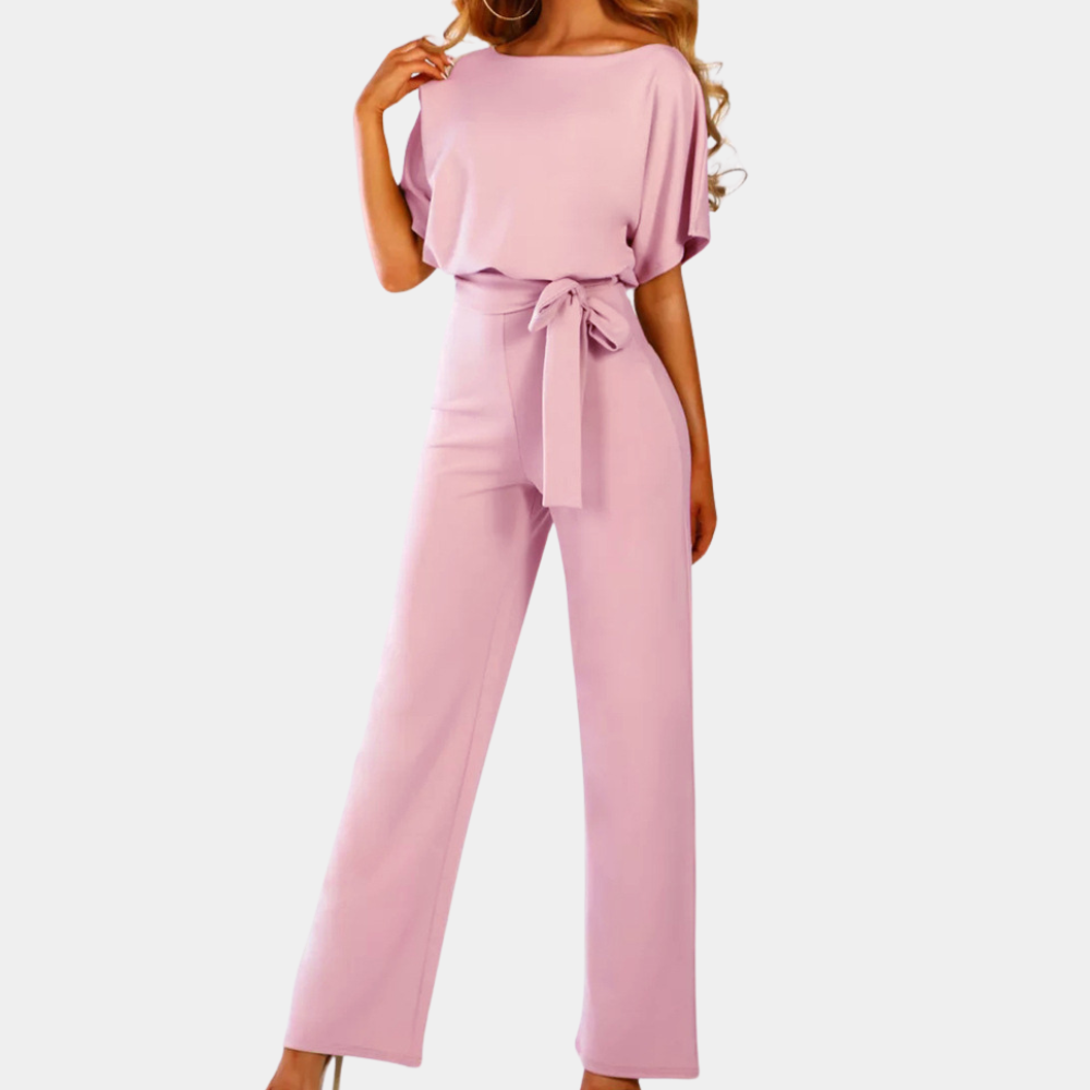 Jumpsuit mit Gürtel für Frauen mit kurzen Ärmeln und geradem Bein