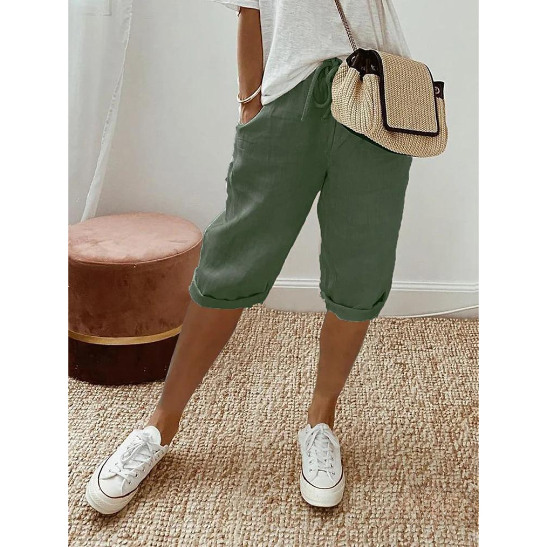 Knielange Damen-Sommer-Shorts mit Kordelzug und Taschen