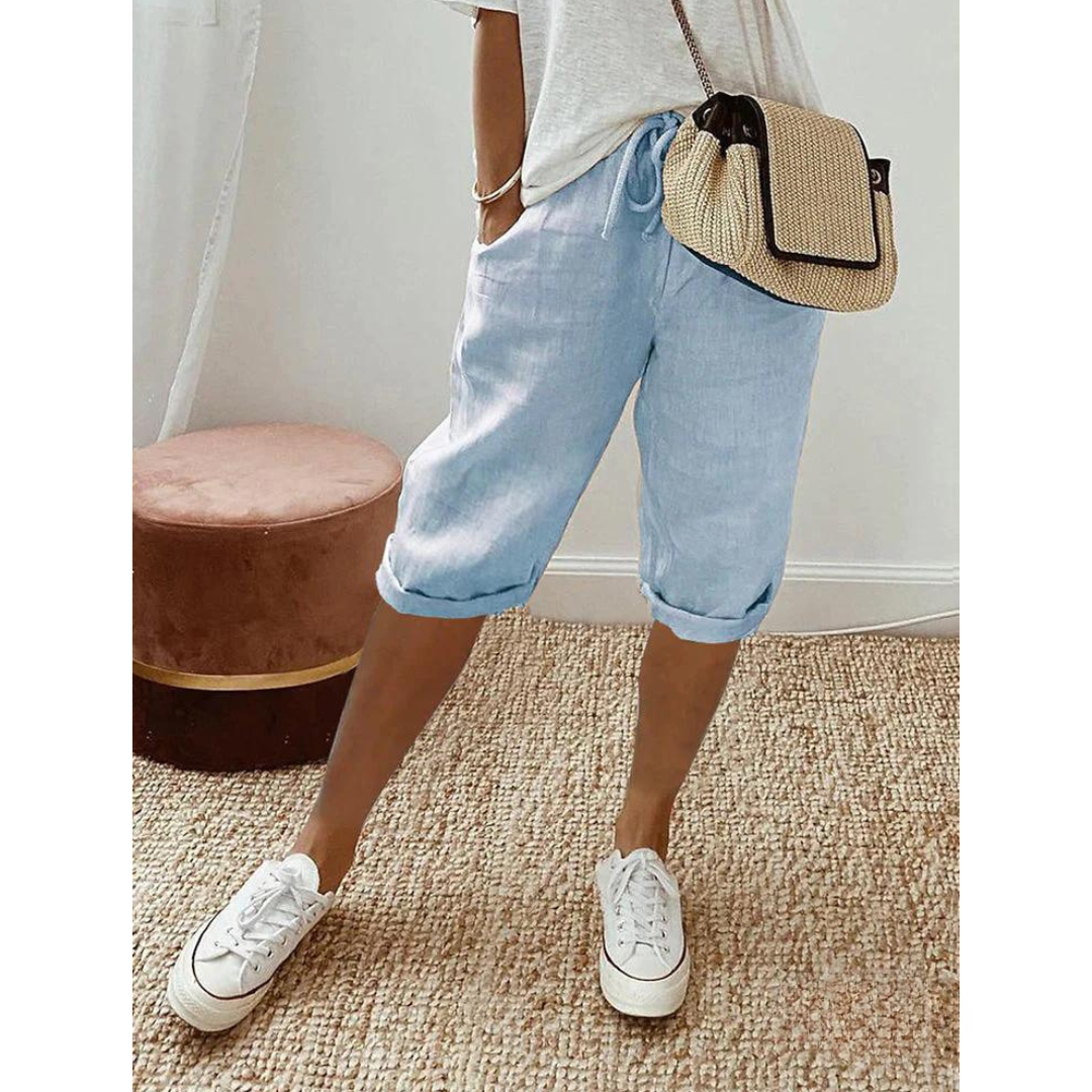 Knielange Damen-Sommer-Shorts mit Kordelzug und Taschen