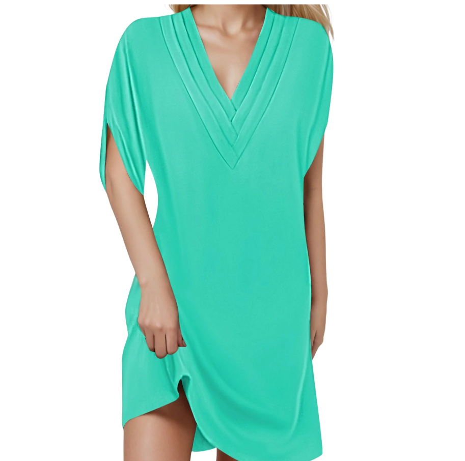 Short-sleeved dress with a V-neck for the warmer seasons