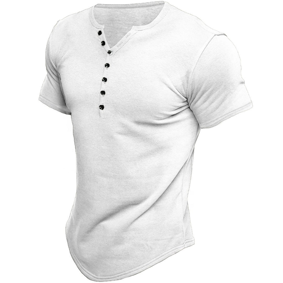 Kurzärmeliges T-Shirt für Männer mit Knöpfen und schmaler Passform