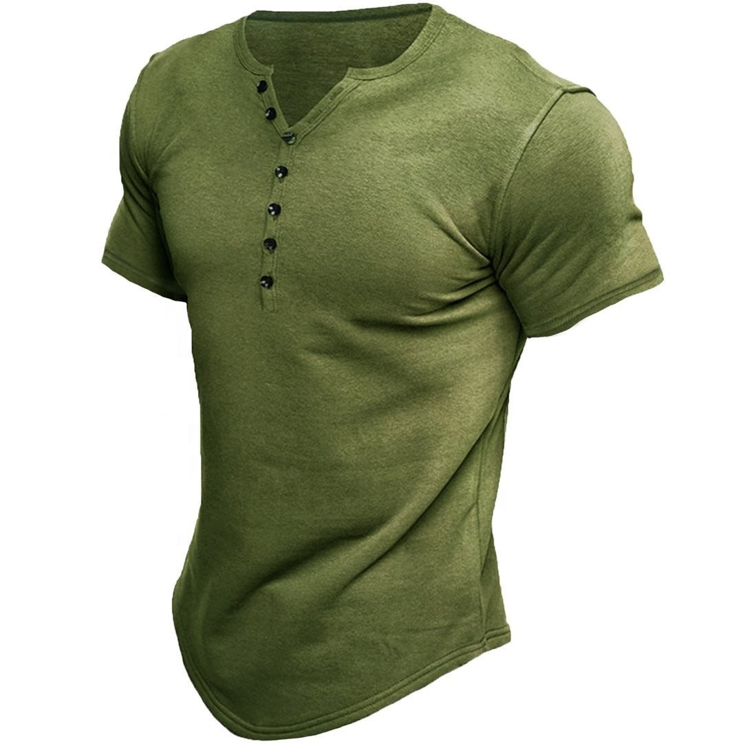 Kurzärmeliges T-Shirt für Männer mit Knöpfen und schmaler Passform
