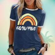 Short-sleeved graphic women's t-shirt with a round neck