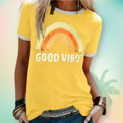 Short-sleeved graphic women's t-shirt with a round neck