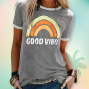 Short-sleeved graphic women's t-shirt with a round neck