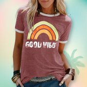 Short-sleeved graphic women's t-shirt with a round neck