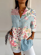 Long-sleeved women's blouse with floral pattern for spring and summer
