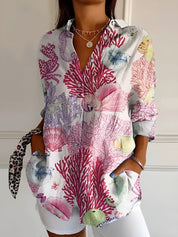 Long-sleeved women's blouse with floral pattern for spring and summer