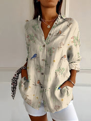 Long-sleeved women's blouse with floral pattern for spring and summer