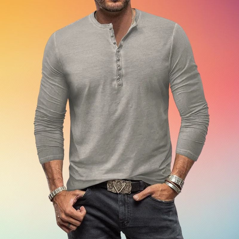 Men's long-sleeved Henley shirt with button placket in a slim fit