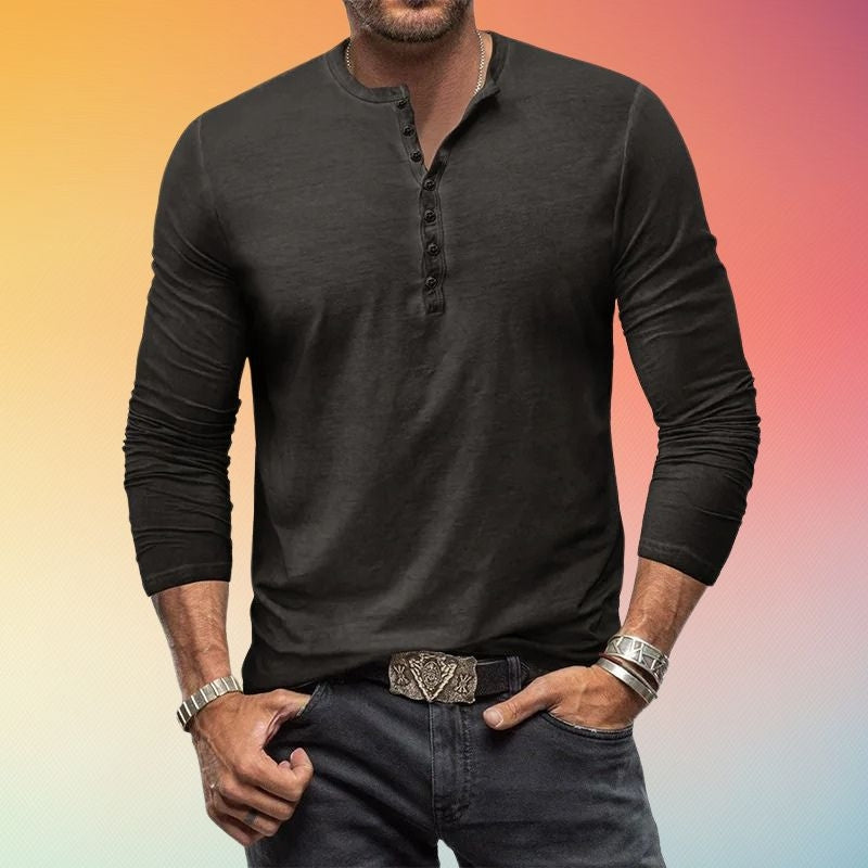 Men's long-sleeved Henley shirt with button placket in a slim fit