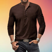 Men's long-sleeved Henley shirt with button placket in a slim fit