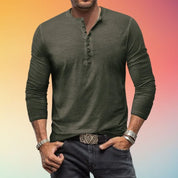 Men's long-sleeved Henley shirt with button placket in a slim fit