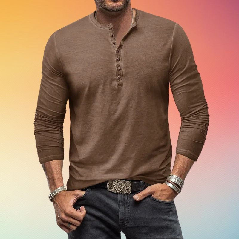 Men's long-sleeved Henley shirt with button placket in a slim fit