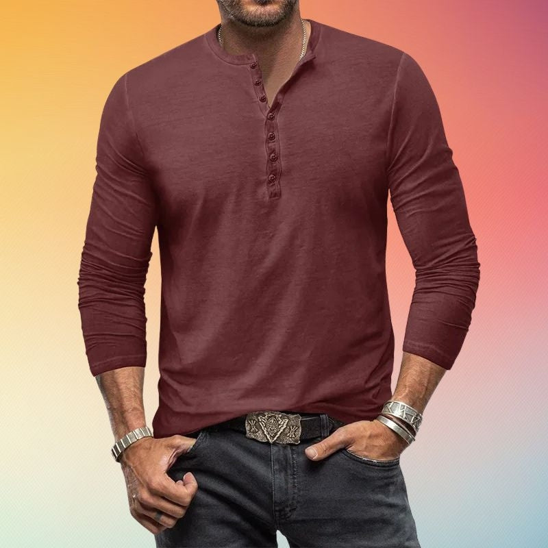 Men's long-sleeved Henley shirt with button placket in a slim fit
