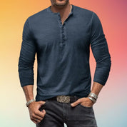 Men's long-sleeved Henley shirt with button placket in a slim fit