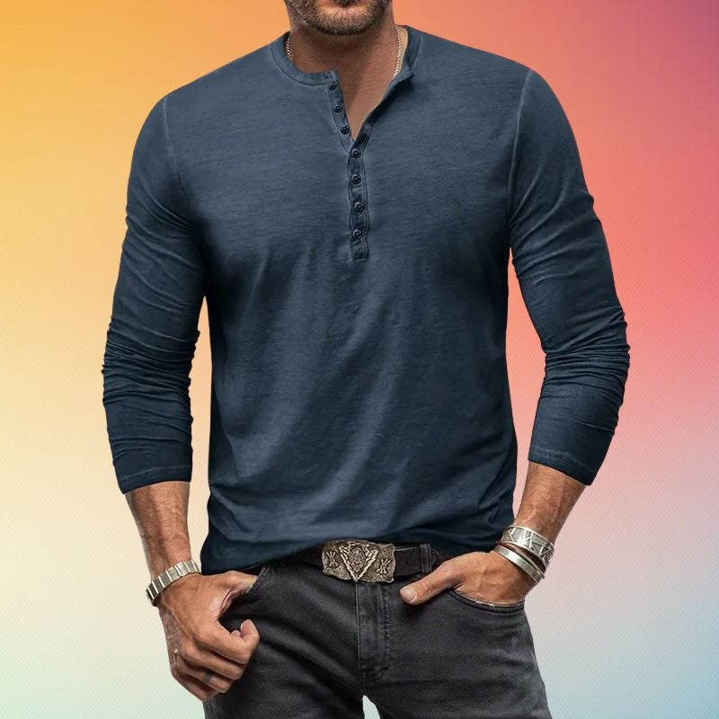 Men's long-sleeved Henley shirt with button placket in a slim fit