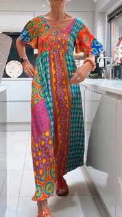 Women's crewneck ruched bodice maxi dress