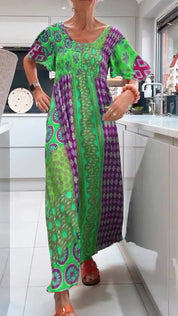 Women's crewneck ruched bodice maxi dress