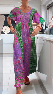 Women's crewneck ruched bodice maxi dress