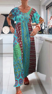 Women's crewneck ruched bodice maxi dress