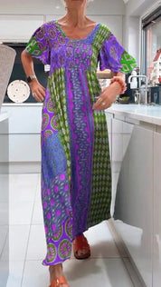 Women's crewneck ruched bodice maxi dress