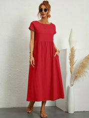 Women's Dress with Round Neck and Side Pockets