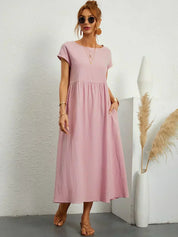 Women's Dress with Round Neck and Side Pockets