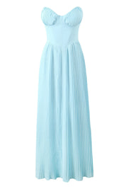 Women's maxi dress made of chiffon blend fabric with pleats and strapless