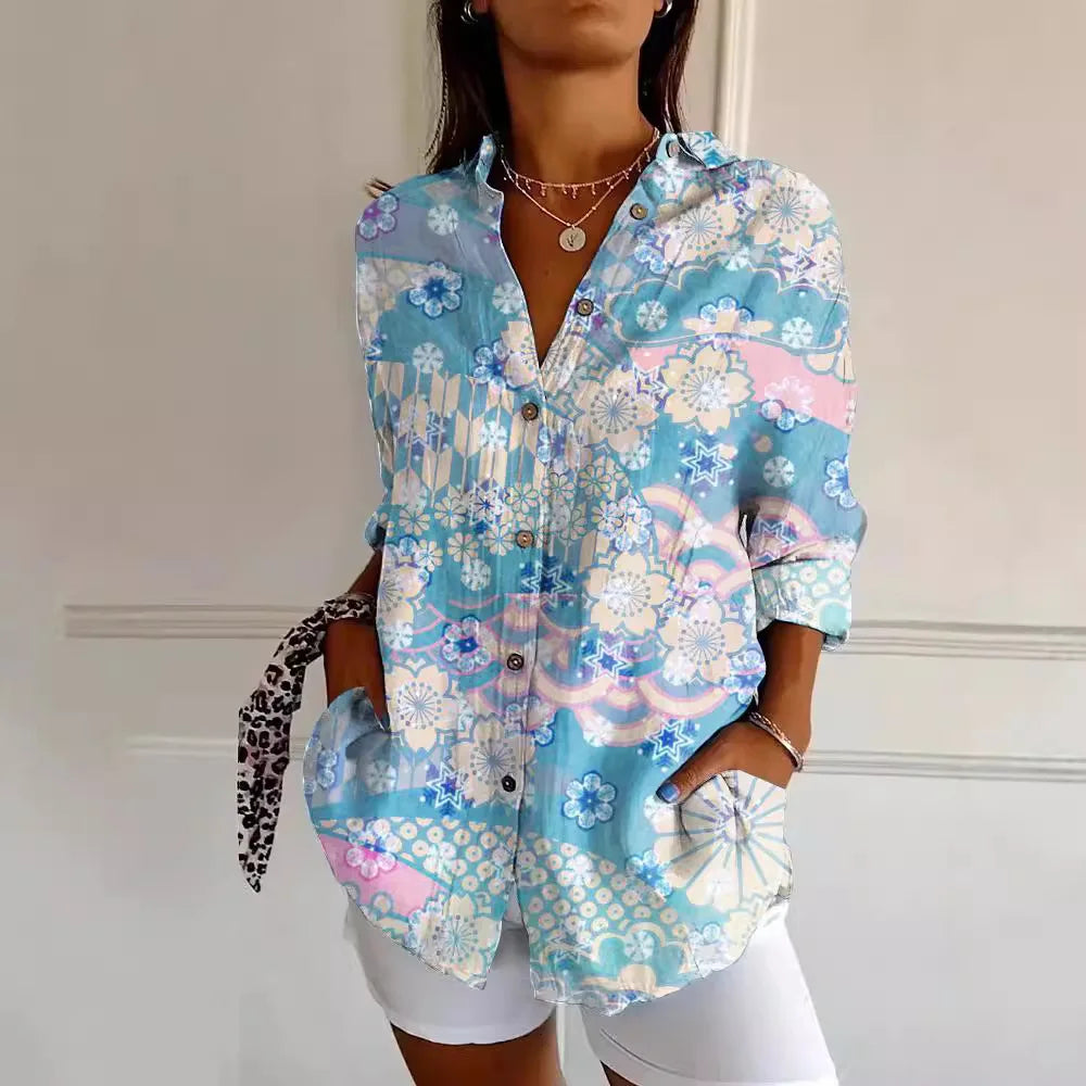 Damen-Bluse mit Kragen und floralem Muster