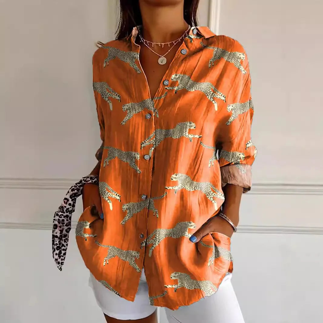 Damen-Bluse mit Kragen und floralem Muster