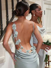 Satin maxi dress for women with back cutout and waterfall neckline for evening wear