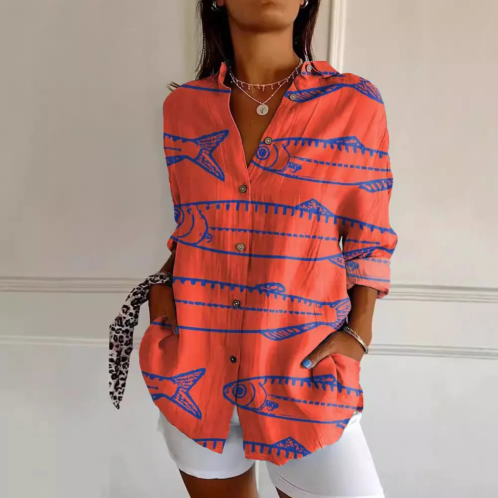 Damen-Bluse mit Kragen und floralem Muster