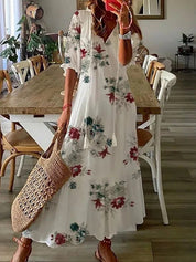Women's Maxi Dress with V-Neck and Drawstring Waist