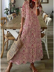 Women's Maxi Dress with V-Neck and Drawstring Waist