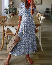 Women's Maxi Dress with V-Neck and Drawstring Waist