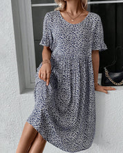 Damen-Freizeitkleid in A-Linie mit Blumenmuster und kurzen Rüschenärmeln