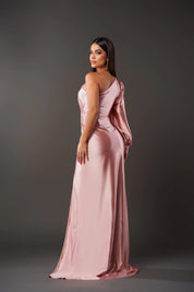Satin maxi dress for women with one strap and high side slit
