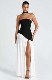 Strapless evening dress for women with a high side slit
