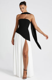 Strapless evening dress for women with a high side slit