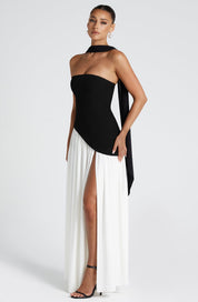 Strapless evening dress for women with a high side slit
